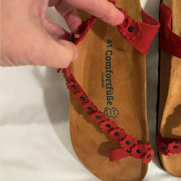Comfortable Leather Red Flower Sandals 41 - Picture 4 of 9